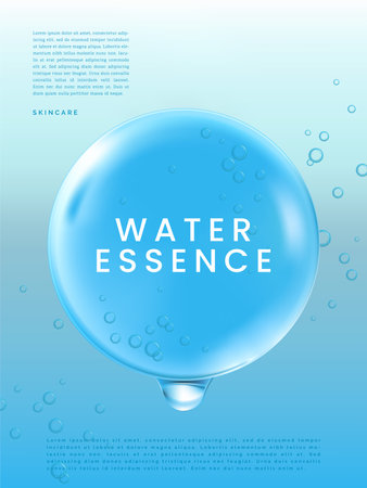 Vector Minimalist Abstract Water Drops Poster, Book Cover or Advertisement Background. Light Blue.のイラスト素材