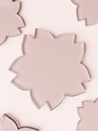 3D Rendering Sakura ot Cherry Blossom Shape Acrylic Glass Plates Product Display Background for Summer Healthcare, Cosmetics and Skincare Products.の写真素材