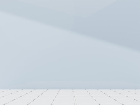 3D Rendering Bathroom or Kitchen Pastel Tiles under Sunlight Background for Toiletries or Kitchenware Product Displayの写真素材