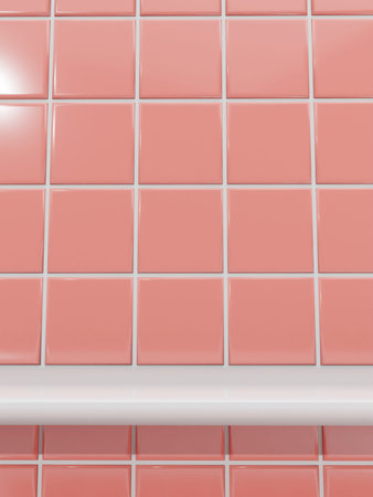 3D Rendering Bathroom or Kitchen Pastel Tiles under Sunlight Background for Toiletries or Kitchenware Product Displayの写真素材