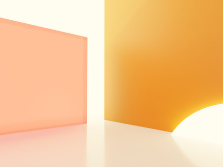 3D Rendering Minimal Studio Shot Pastel or Vibrant Color Transparent Acrylic Board with Back Light Product Display Background for Fashion, Cosmetics and Trendy Products.の写真素材