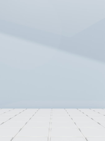 3D Rendering Bathroom or Kitchen Pastel Tiles under Sunlight Background for Toiletries or Kitchenware Product Displayの写真素材