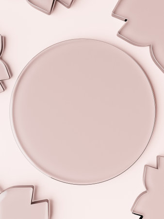 3D Rendering Sakura ot Cherry Blossom Shape Acrylic Glass Plates Product Display Background for Summer Healthcare, Cosmetics and Skincare Products.の写真素材