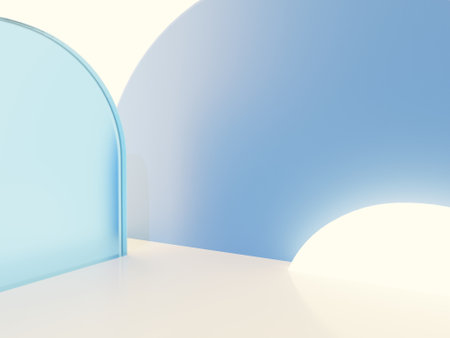 3D Rendering Minimal Studio Shot Pastel or Vibrant Color Transparent Acrylic Board with Back Light Product Display Background for Fashion, Cosmetics and Trendy Products.の写真素材