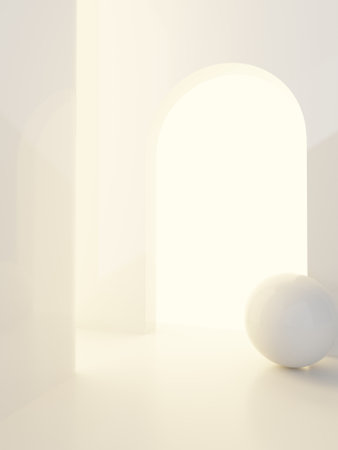 3D Rendering Minimal Studio Shot Pure White with Sunlight Product Display Background for Beauty, Fashion, Cosmetics and Trendy Products.の写真素材