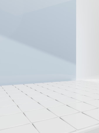 3D Rendering Bathroom or Kitchen Pastel Tiles under Sunlight Background for Toiletries or Kitchenware Product Displayの写真素材