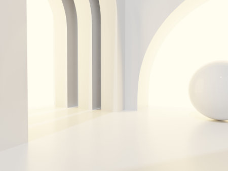 3D Rendering Minimal Studio Shot Pure White with Sunlight Product Display Background for Beauty, Fashion, Cosmetics and Trendy Products.の写真素材