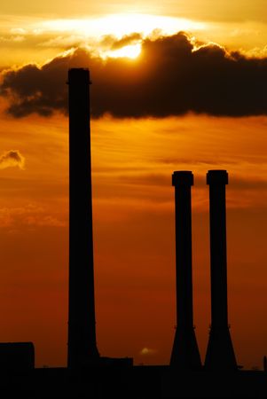 Chimneys in the sunset.の写真素材