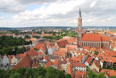 Landshut city panorama with the church St. Martinの写真素材