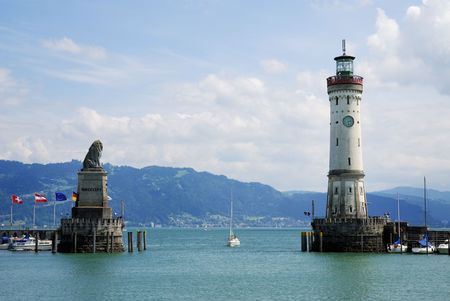 Port of Lindau at lake Bodensee.                                    の写真素材