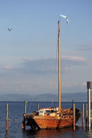 Historic sailing boat at lake Bodensee                        の写真素材