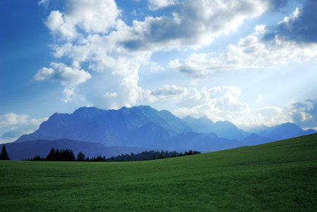 Evening in the Karwendel mountains in the alps of Bavaria.                                    の写真素材