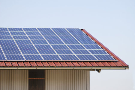 Roof covered with solar panels.