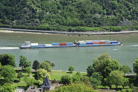 Transport ship on the river Rhine.の写真素材