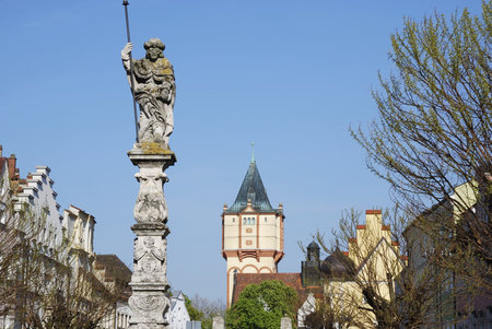 Sculpture of a guard in the center of Straubing (Bavaria, Germany).の写真素材