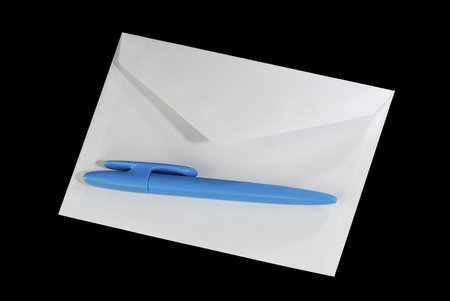 White letter envelope and blue penの写真素材