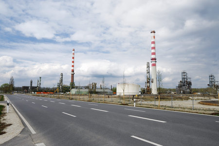 Abandoned industrial ruine of an oil refineryの写真素材