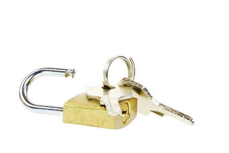 Open padlock an a pair of keysの写真素材