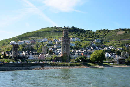 OBERWESEL, GERMANY - SEPTEMBER 2. The historic town of Oberwesel, Germany on September 2, 2013. The town had its beginnings as a Celtic settlement. Foto taken from a passenger ship on the Rhine.のeditorial素材