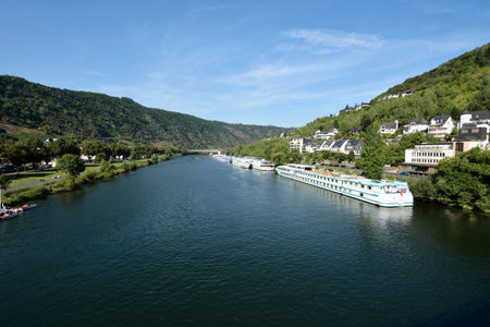 COCHEM, GERMANY - SEPTEMBER 3: Passenger ships at the port of the river Mosel in Cochem, Germany on...