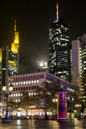 FRANKFURT, GERMANY - NOVEMBER 25: Skyline of Frankfurt, Germany on November 25, 2013. Frankfurt is the largest financial centre in continental Europe. Foto taken from Zeilgalerie.のeditorial素材