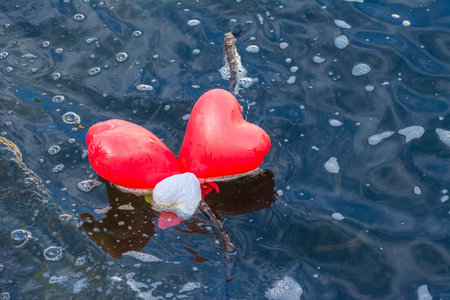Love is flowing away - two heart shaped balloons in the water