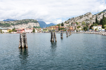 TORBOLE, ITALY - APRIL 22: The village of Torbole. Italy on April 22, 2014. The town is located at Lake Garda, the biggest lake of Italy, which is popular for windsurfing. Foto taken from Via Conca D' Oroのeditorial素材