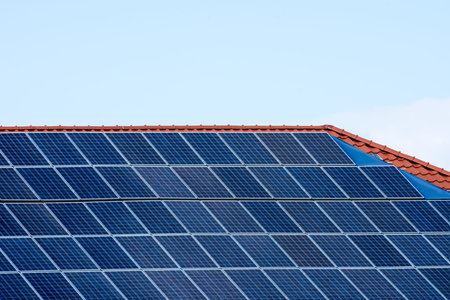 Photovoltaic energy with solar panels on  the roof