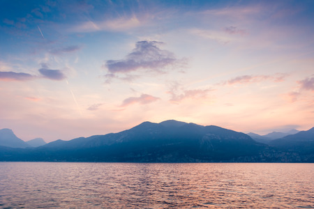Sunset at Lake Garda (Italy)の写真素材