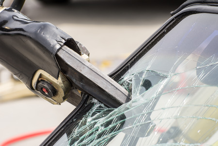 Rescue with a hydraulic cutter after a car accidentの写真素材