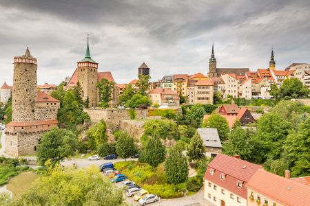 BAUTZEN, GERMANY - AUGUST 23: Cityscape of Bautzen, Germany on August 23. Bautzen is a hill-top town in eastern Saxony. Foto taken from FriedensbrÃ¼cke.のeditorial素材