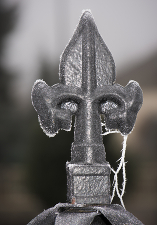 Closeup of a vintage frozen metallic spikeの写真素材