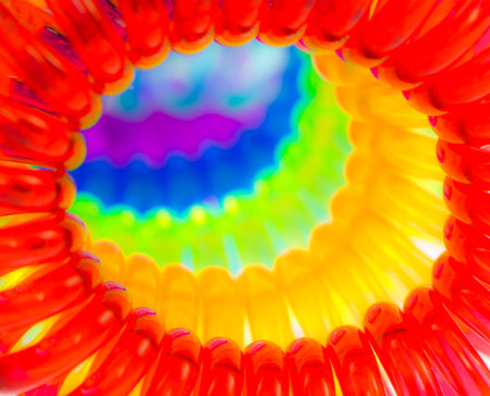 Abstract background of various spiral hair ties with selective focus and shallow depth of field.の写真素材