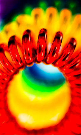 Abstract background of various spiral hair ties with selective focus and shallow depth of field.の写真素材