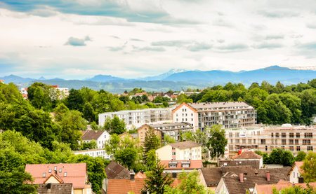 KEMPTEN, GERMANY - JUNE 9: View over the ctiy of Keptem, Germany on June 9, 2017. Kempten is one of the oldest cities of Germany.のeditorial素材
