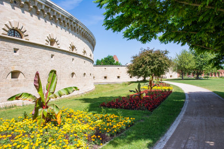 INGOLSTADT, GERMANY - JUNE 14: Park at the Reduit Tilly castle in Ingolstadt, Germany on June 14, 2017. The castle was built in the 19th century by King Ludwig.のeditorial素材