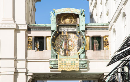 Historic musical clock called Ankeruhr at Hoher Markt street in Vienna, built 1915 by Franz Morawetz.のeditorial素材