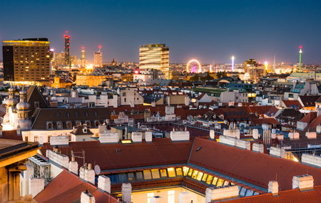 Aerial view over the cityscape of Vienna (Austria) at nightのeditorial素材