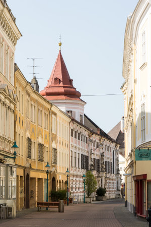 SANKT PÃLTEN, AUSTRIA - AUGUST 27: Pedestrian area in the historic old town of Sankt PÃ¶lten, Austria on August 27, 2017.のeditorial素材