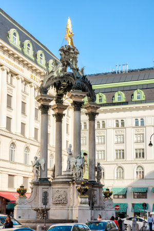 VIENNA, AUSTRIA - AUGUST 29: The Josefsbrunnen fountain at Hoher Markt in  Vienna, Austria on August 29, 2017. The fountain was built 1732.のeditorial素材
