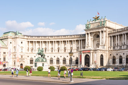 VIENNA, AUSTRIA - AUGUST 28: Tourists at the famous imperial Hofburg palace in Vienna, Austria on August 28, 2017.のeditorial素材