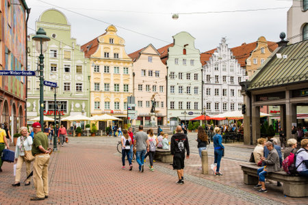 AUGSBURG, GERMANY - AUGUST 19: People at the historic center of Augsburg, Germany on August 19, 2017. Augsburg is one of the oldest cities of Germany.のeditorial素材