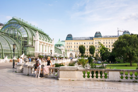 VIENNA, AUSTRIA - AUGUST 28:  Tourists at the Burggarten park behind the Hofburg palace in Vienna, Austria on August 28, 2017.のeditorial素材