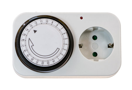 Closeup of an isolated electric plug with time swich