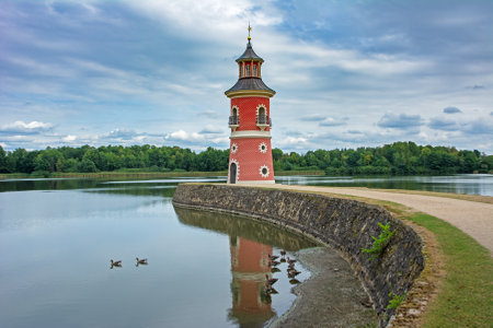 MORITZBURG, GERMANY - AUGUST 21: Lighthouse in the public park of the castle of  Moritzburg, Germnay on August 21, 2018.のeditorial素材