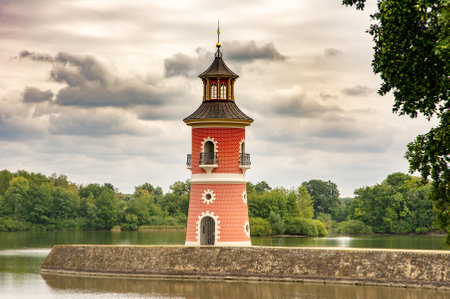 MORITZBURG, GERMANY - AUGUST 21: Lighthouse in the public park of the castle of  Moritzburg, Germnay on August 21, 2018.のeditorial素材