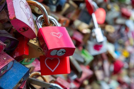Love locks as symbol for everlasting loveの写真素材