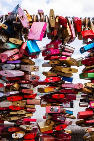 Love locks as symbol for everlasting loveの写真素材