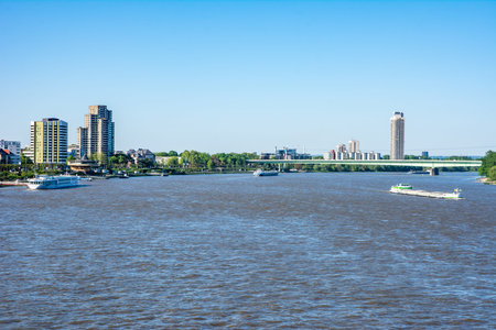 COLOGNE, GERMANY - MAY 13: Waterfront of the river Rhine in Cologne, Germany on May 13, 2019.