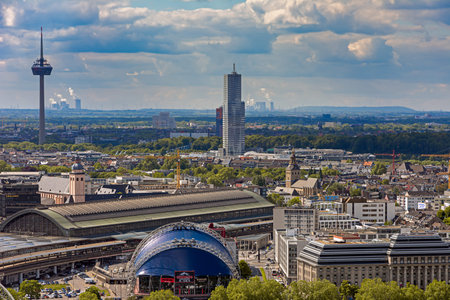 COLOGNE, GERMANY - MAY 12: Aerial view over the city of Cologne, Germany on May 12, 2019. Photo taken from Triangle tower.のeditorial素材